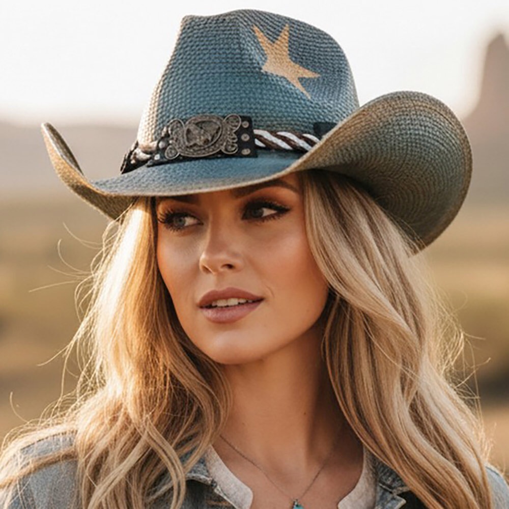 Brass Eagle USA Buckle Faux Leather Band Distressed Western Cowboy Hat